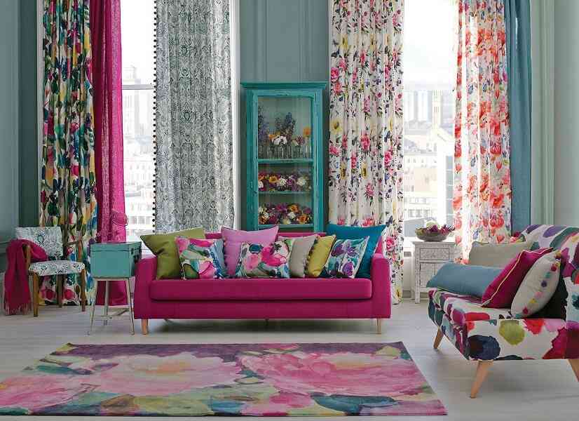 Bold color cushion and curtains ideas