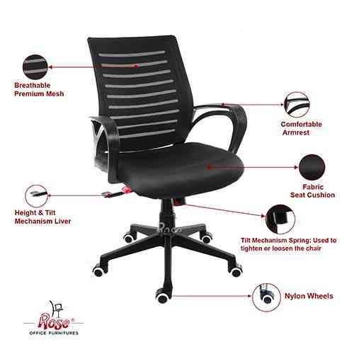 Rose Elite Mesh Mid Back Office Chair (Black)