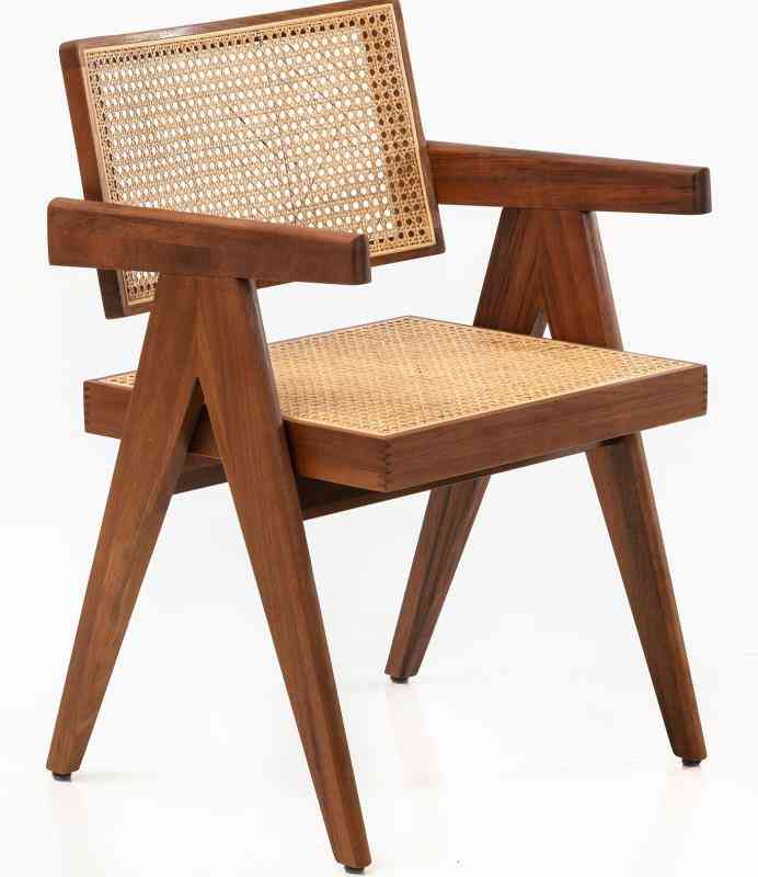 Teak Wood Finish Cane Backrest Chair