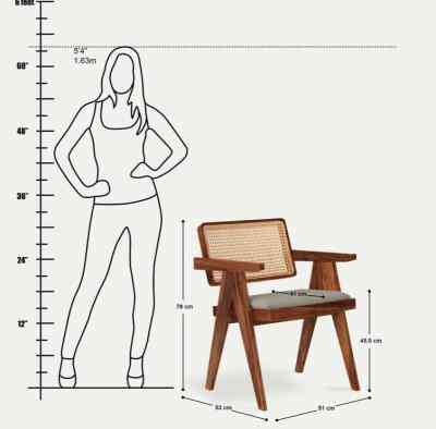 Teak wood finish, cane backrest chair