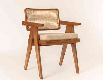 Teak Wood Finish Cane Backrest Chair