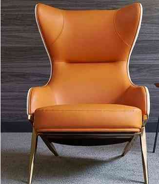 Faux Leather Wingback Lounge Chair With Gold Trestle Base