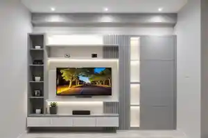 Modern White Laminate Finish TV Unit Design  ₹42,000