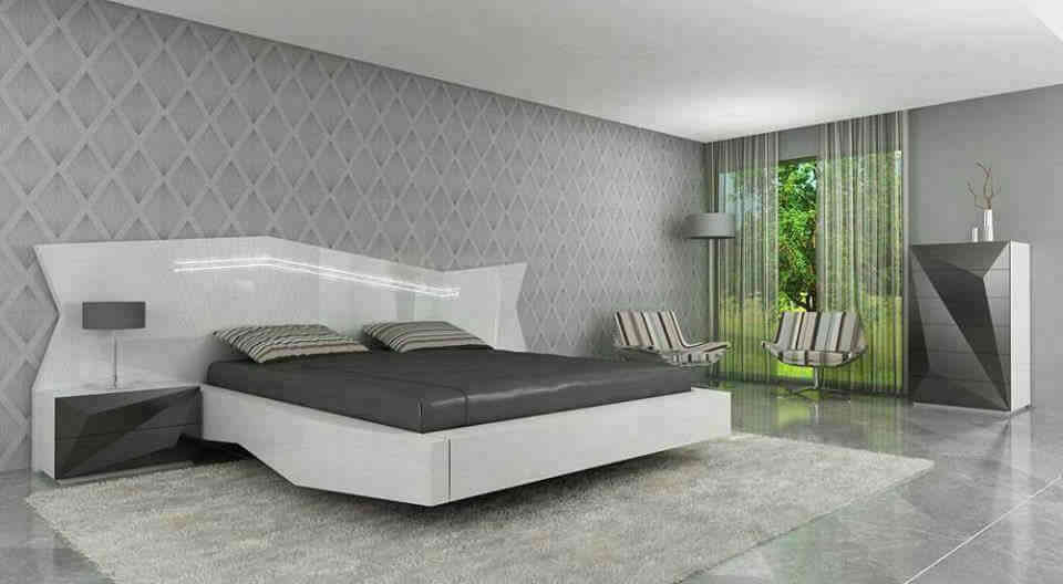 Ultra Modern Bedroom Design With Grey And White Textured Accent Wall