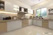 Modern Modular L-Shaped Kitchen Design With Light Yellow And White Kitchen Cabinets