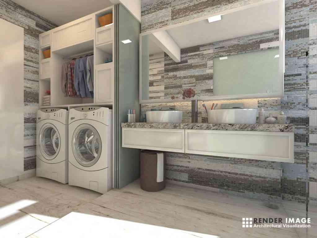 Bathroom Design with Washing Area and Storage Solutions