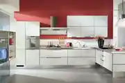 Contemporary L-Shaped Modular Kitchen Design With Red And White Cabinets