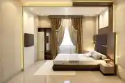 Contemporary Spacious Master Bedroom Design With Beautiful Curtains