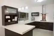 Modern L-Shaped Kitchen Design With Grey Cabinets
