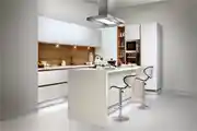 Contemporary Open Modular Frosty White Kitchen Design with High Gloss Finish