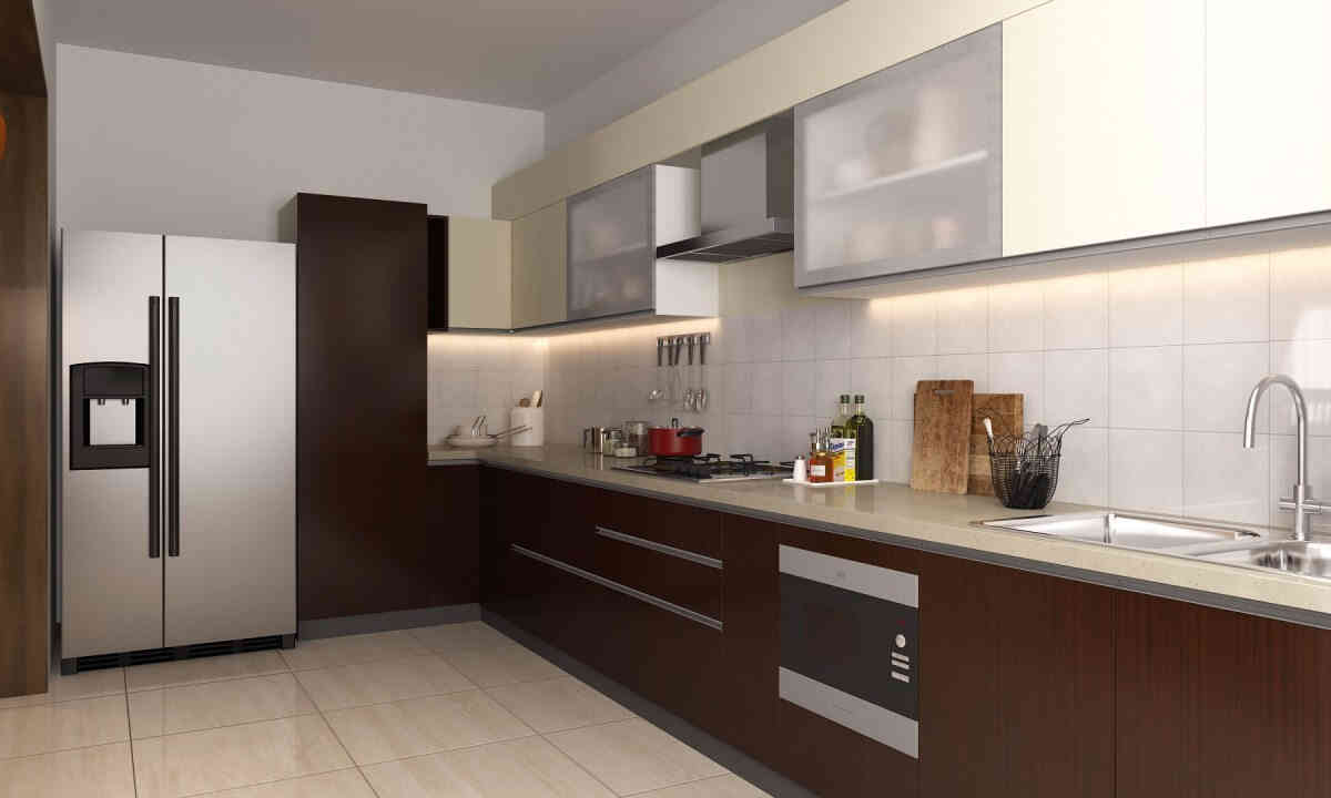 Classic L-Shaped Kitchen Design In Wood And White With Marble Backsplash