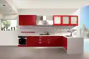 Modern L-Shape Kitchen Design With Cardinal Red Base Unit