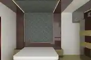 Classy Spacious Contemporary Bedroom With Ceiling Height Panelling On Wall