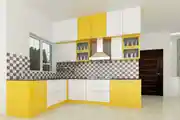 Modern Modular L-Shaped Kitchen Design With Yellow And White Cabinets