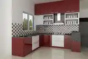 Modern Modular L-Shape Kitchen Design With Cardinal Red Base Unit