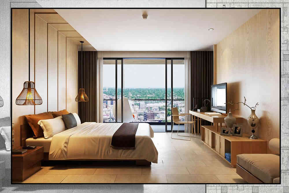 3D Modern Spacious Master Bedroom Design with Sliding Door Balcony
