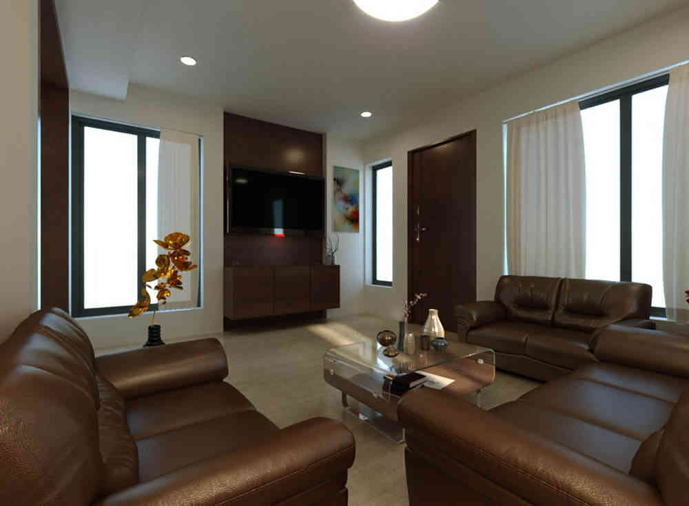 Modern Living Room Design With Dark Brown Sectional Sofa