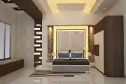 Modern Couple Bedroom Design With Bed Back Wall And Wardrobe