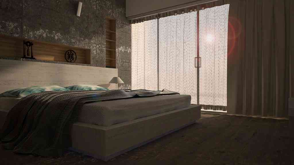 Contemporary Master Bedroom Design With Beige Patterned Wallpaper