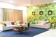 Modern Living Room Design With Green Floral Wallpaper