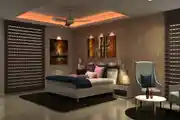 Grey Themed Modern Master Bedroom Design With False Ceiling