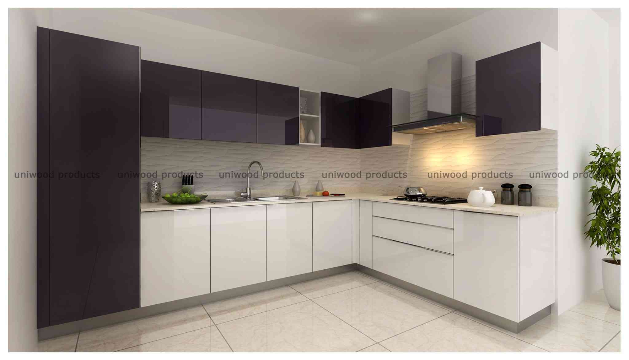 Modular L-Shaped Kitchen With Black and White Cabinets