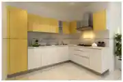Modular L-Shaped Kitchen With Yellow and Off-White Cabinets