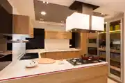 Modern U-Shaped Modular Kitchen Design With A Quartz Countertop