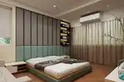Minimal Master Bedroom Design With Mint Green Headboard