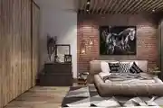 Bedroom with Brick Wall Design