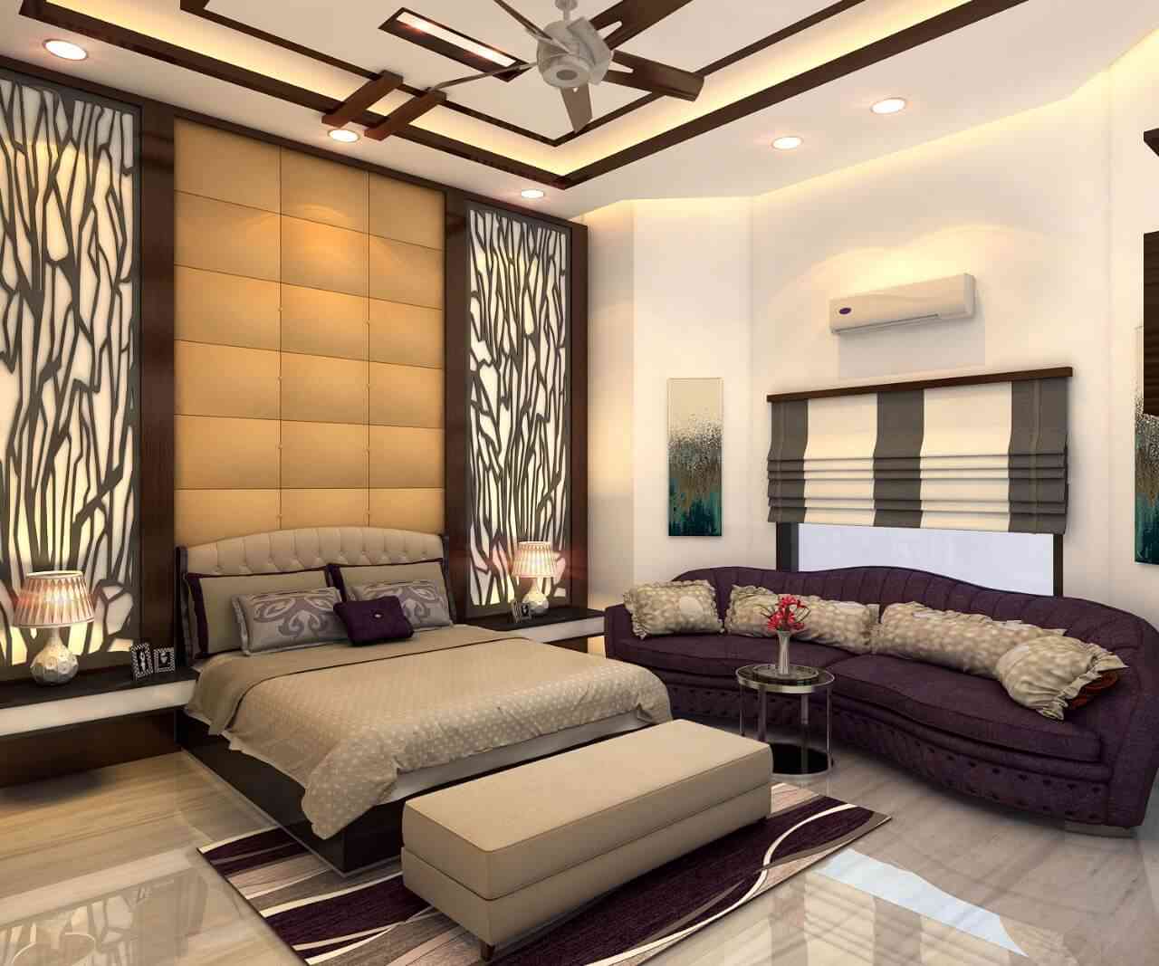 Classic Bedroom Design With A King Size Bed And 4-Seater Sofa