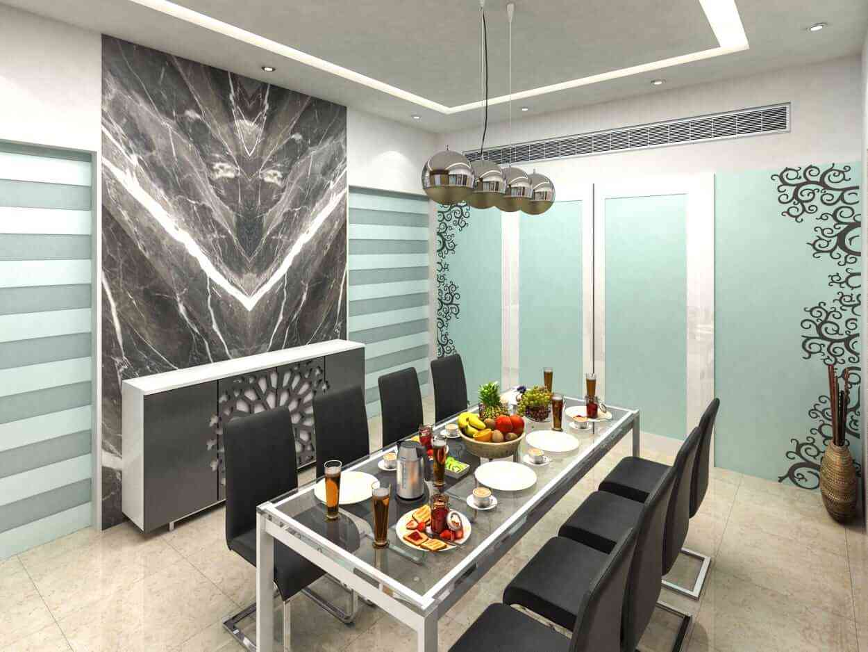 Modern Dining Room With Marble Top Wall