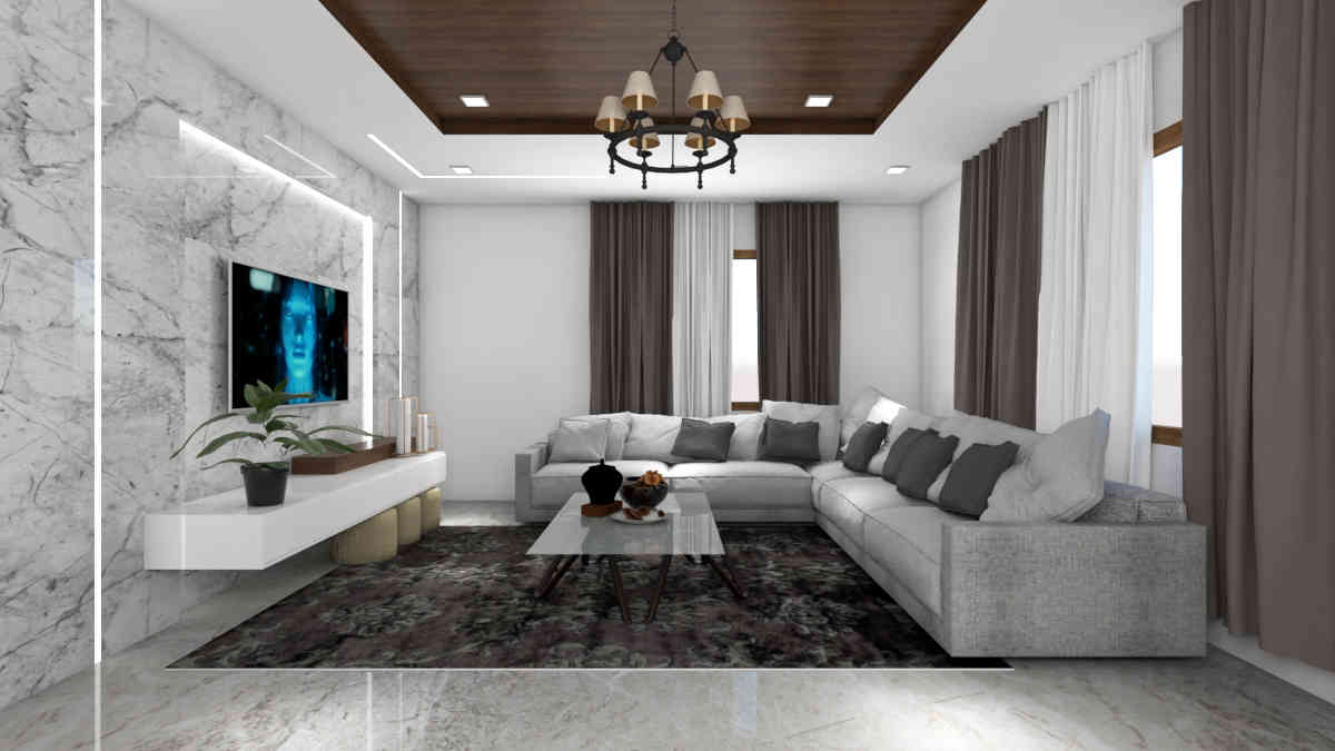 Living Room Design Wtih Marbel Wall 