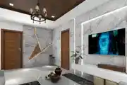 Modern Living Room Design With Marbel Cut Wall Design