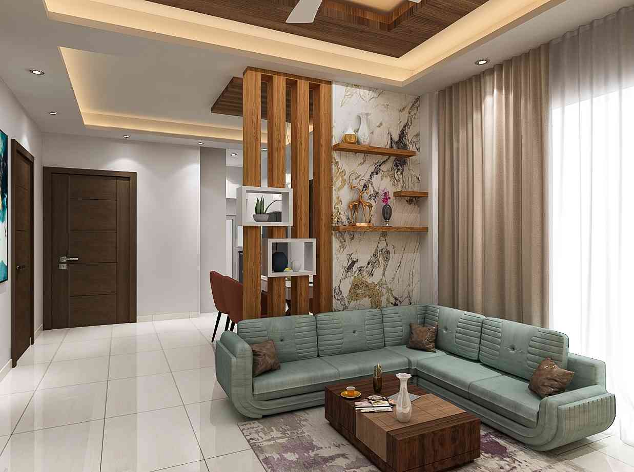Modern Living Area Design With A Wooden Partition