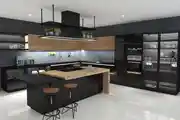 Classic L-Shaped Modular Kitchen Design With Black Granite Countertop