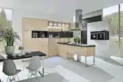 Off-White Shade Modular Kitchen Design With Dining Set