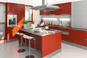 Modern L-Shape Kitchen Design with Cardinal Red And White Base Unit
