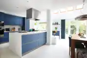 White And Sky Blue Modular Open Kitchen Design 