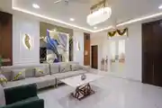 Contemporary Living Room Design with L-Shaped White Leather Sofa