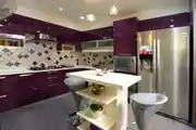 Contemporary L-Shaped Modular Kitchen Design With Light Purple Cabinets