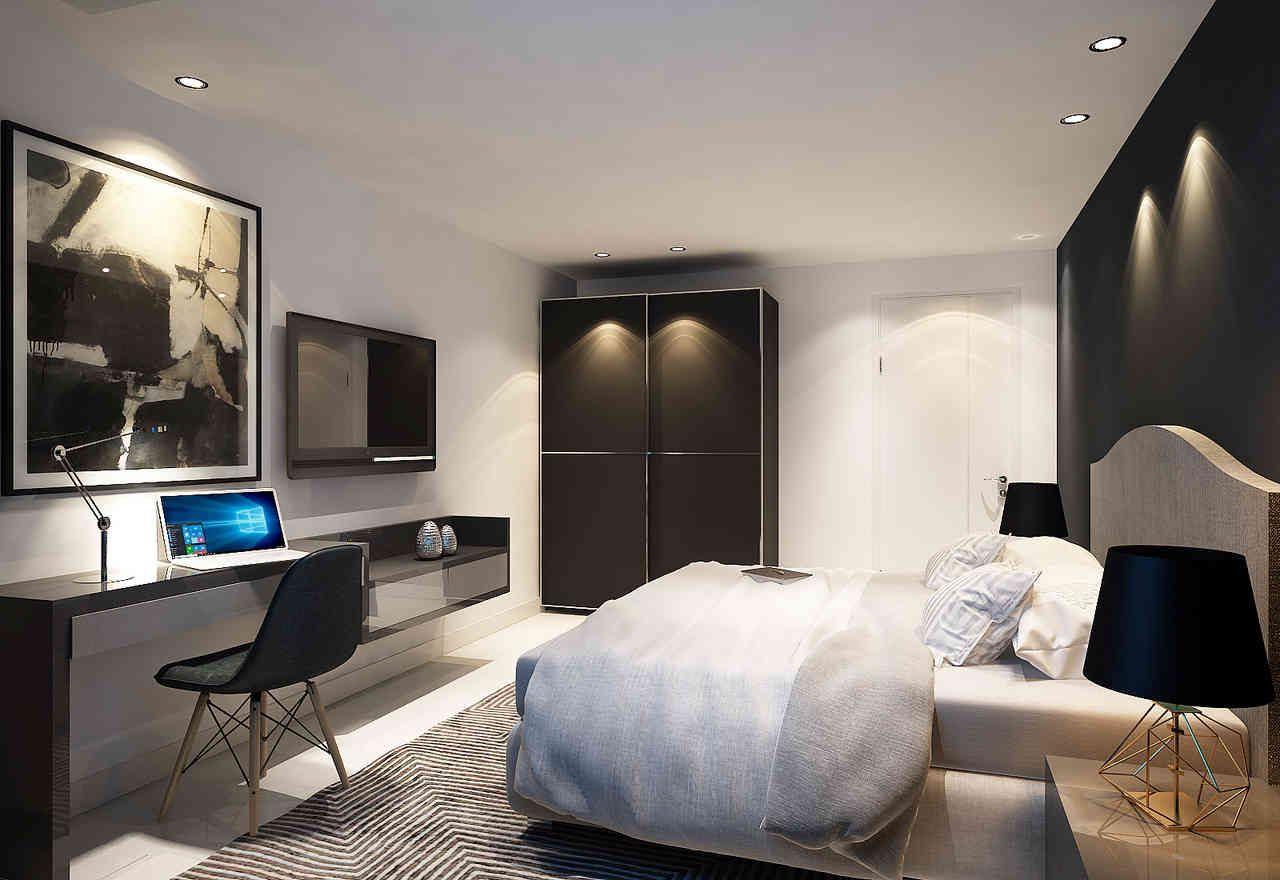 Modern Bedroom Design With Wardrobe And Home Office