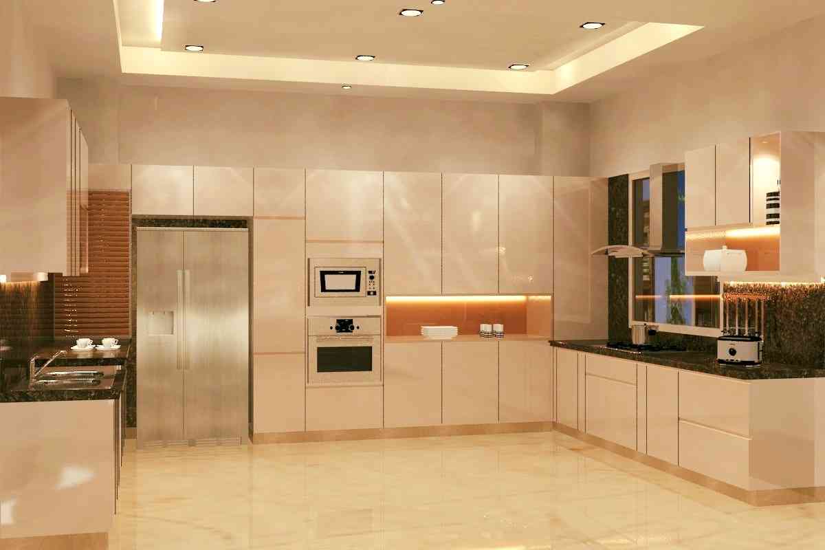 Contemporary Straight U-Shaped Kitchen Design With Cappuccino Toned Cabinets