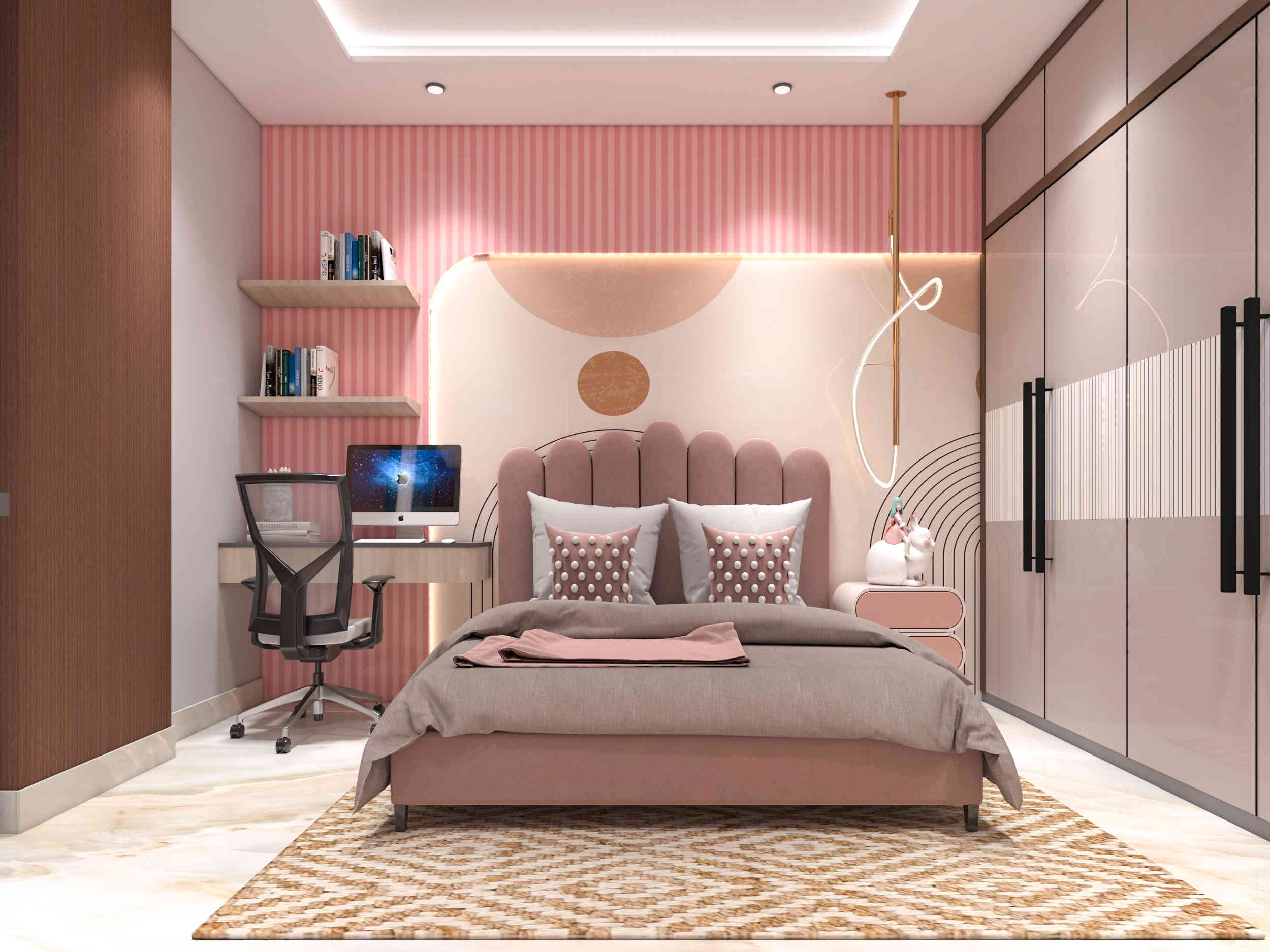 Modern Girls Bedroom Design With Wardrobe 