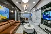Stylish Contemporary Living Room Design with Artistic Wall Decor and LED Lighting