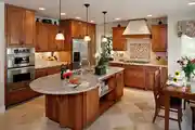 Contemporary Modular Island Kitchen Design With Wooden Cabinets
