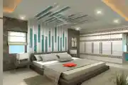 Ultra Modern Bedroom With Side Table And Ceiling Light