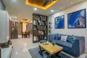 Comfortable And Stylish Living Room Design With Wooden Partition