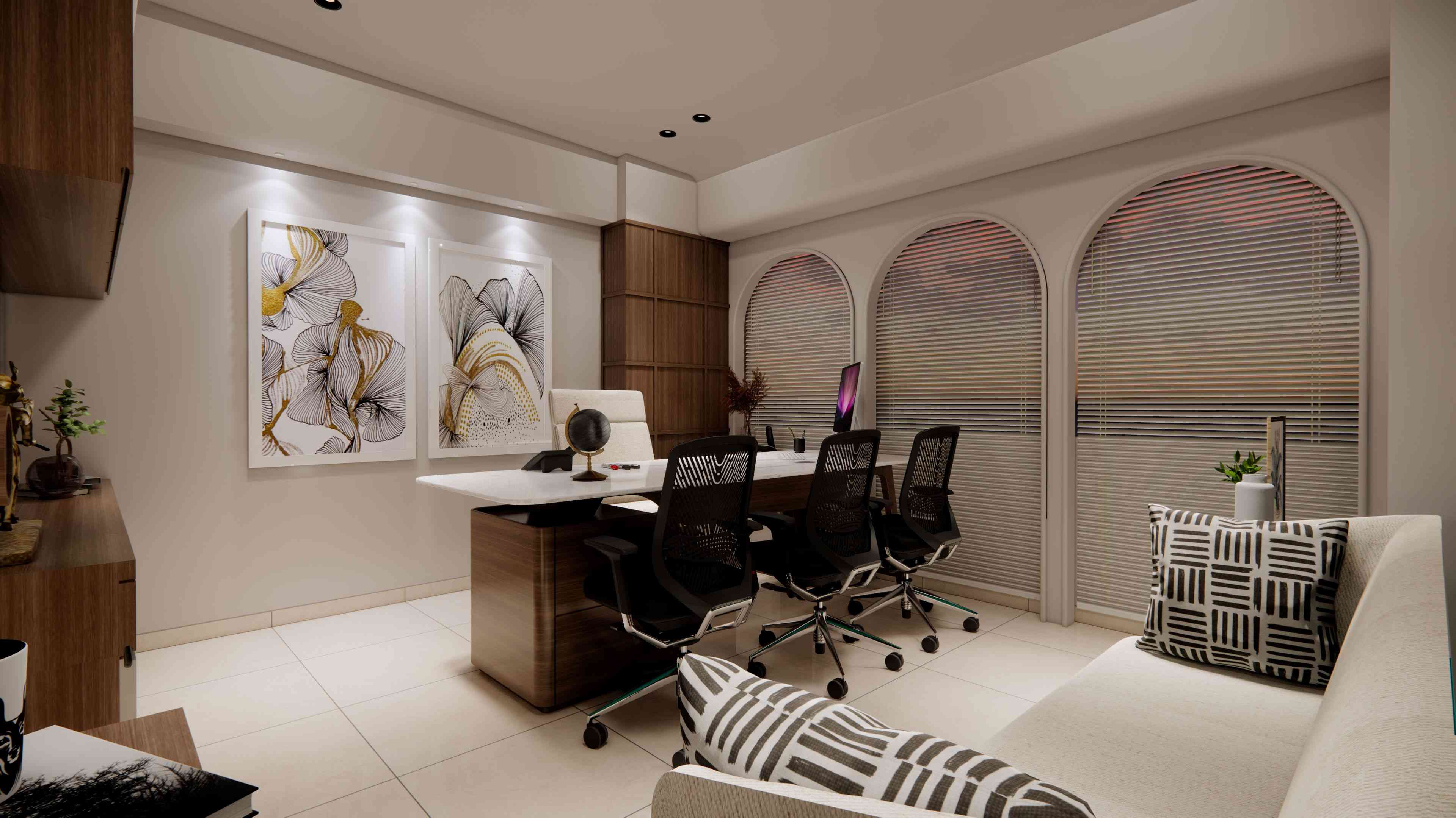 Modern Office Design With Furniture And Wall Painting