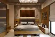 Modern Bedroom Design With Tile Flooring And Warm Lamps